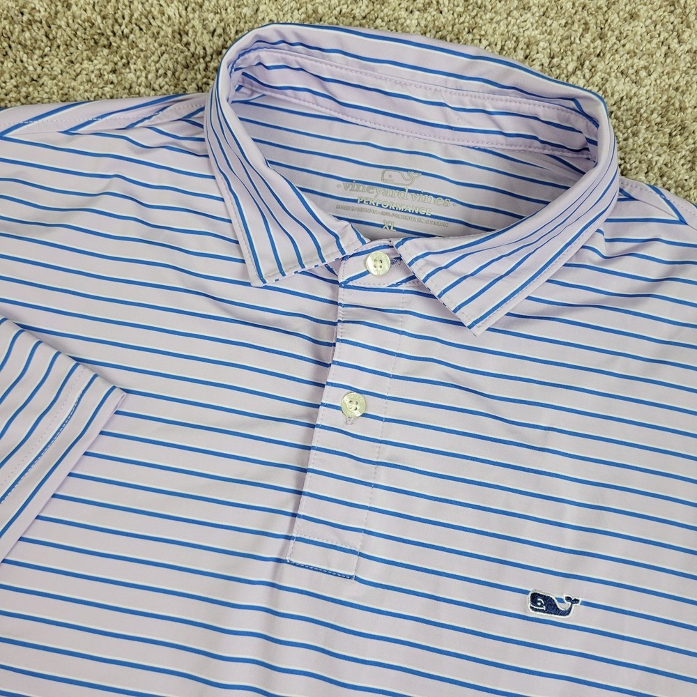 Vineyard Vines Performance Mens XL Purple Blue Striped Stretch Golf Polo SS
